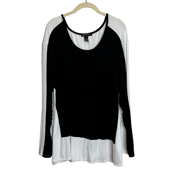 Inc Int'l Concepts Woman Tunic Tee Size 3X Black White Color Block Long Sleeve - Picture 1 of 4